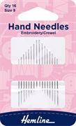 Embroidery/Crewel Hand Needle, Size 9, 16 pack